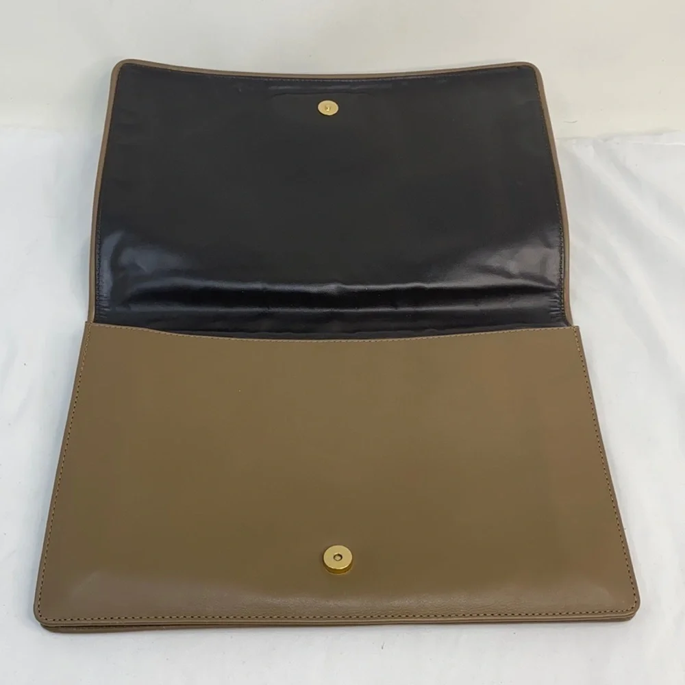 Vintage Large Taupe Brown Leather Envelope Clutch